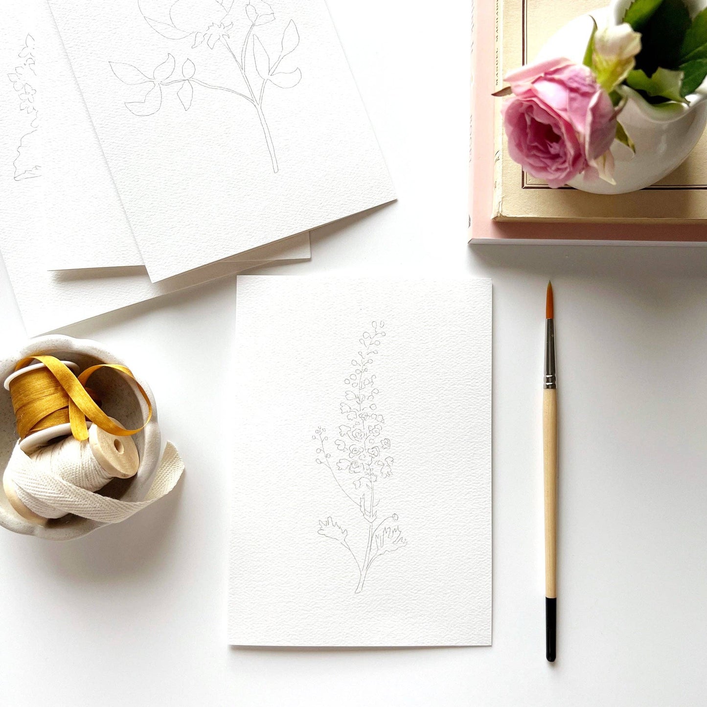 paintable watercolor notecard set Garden flowers