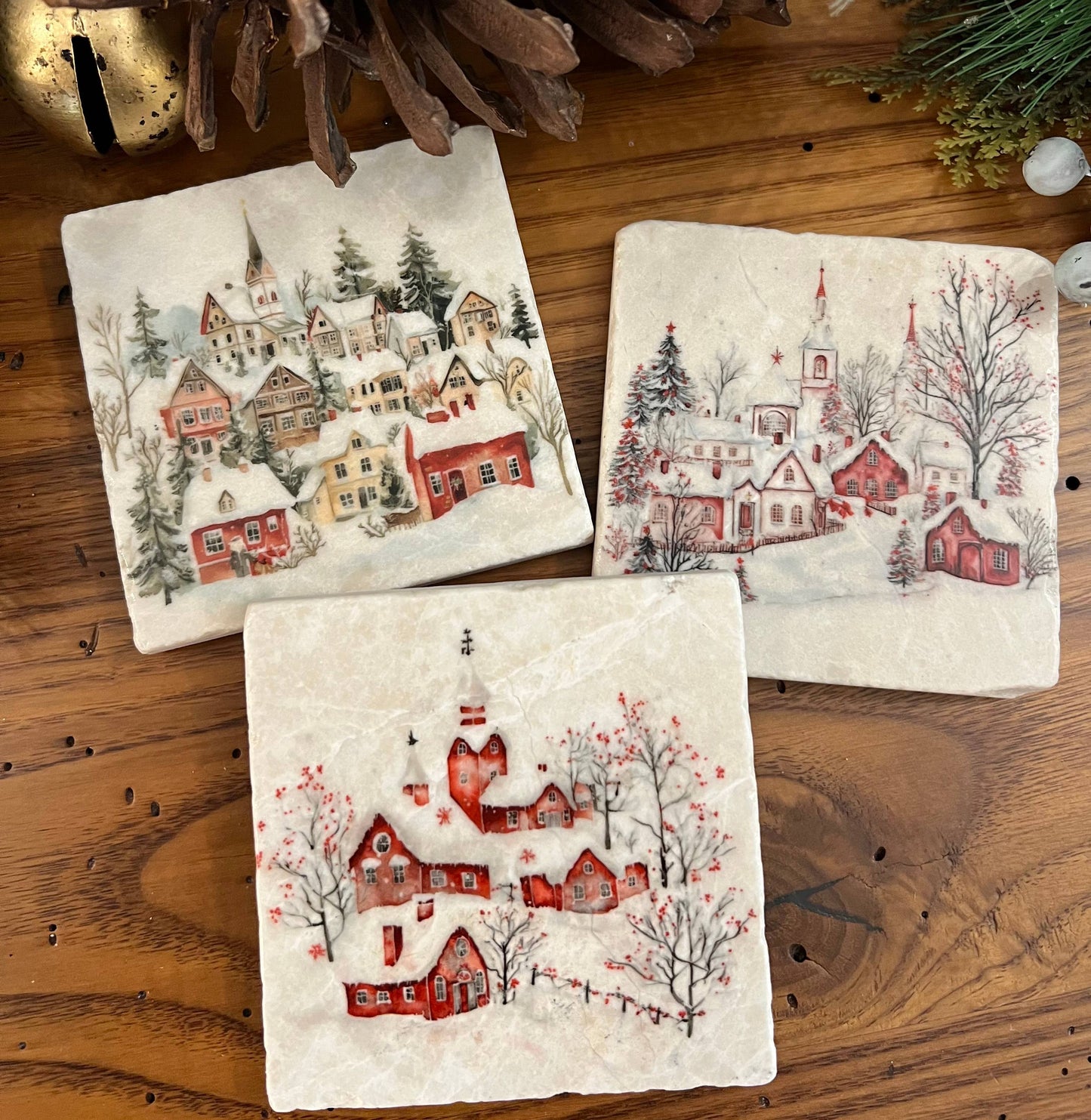 Holiday Village stone coasters