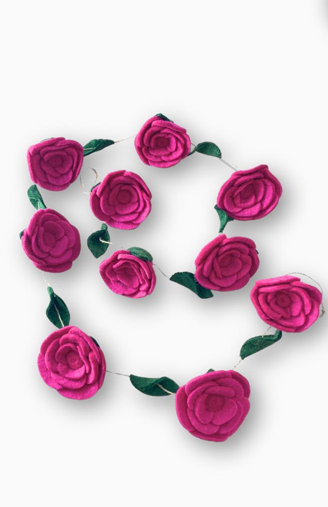 Felted Flower and Leaf Garland