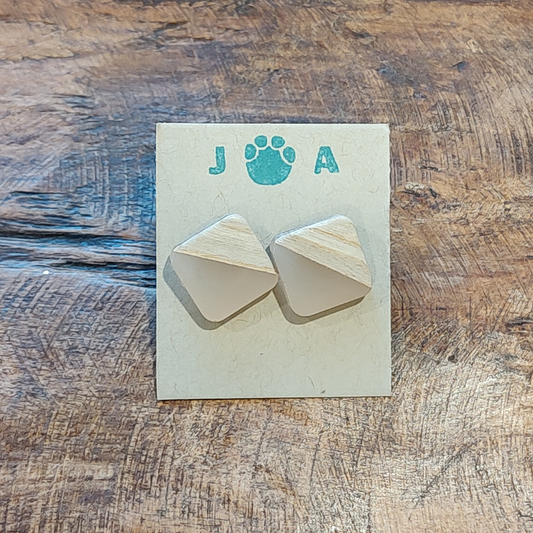 Translucent beige square w/ wood Earrings