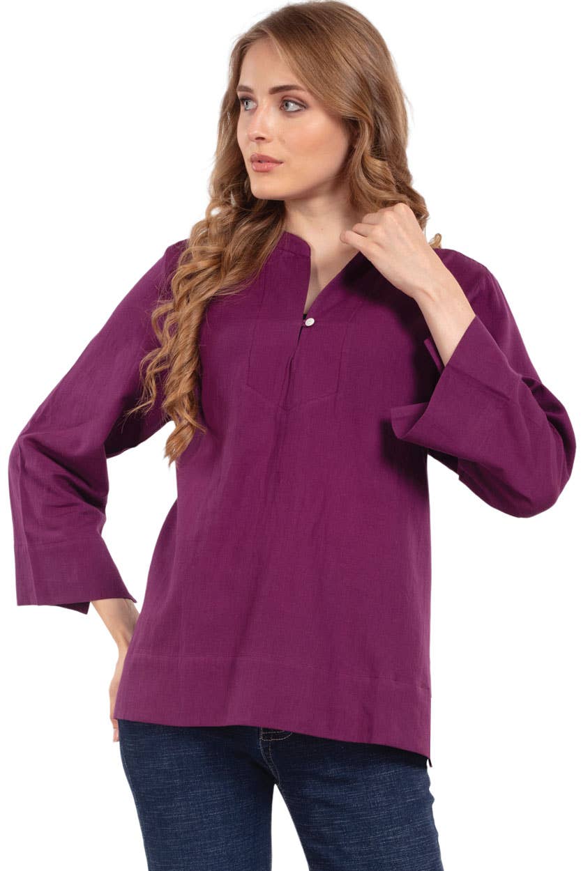 Jewel Tone Flax Linen Tunics: Purple / S/M