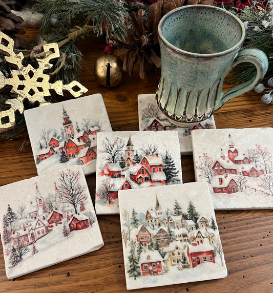 Holiday Village stone coasters