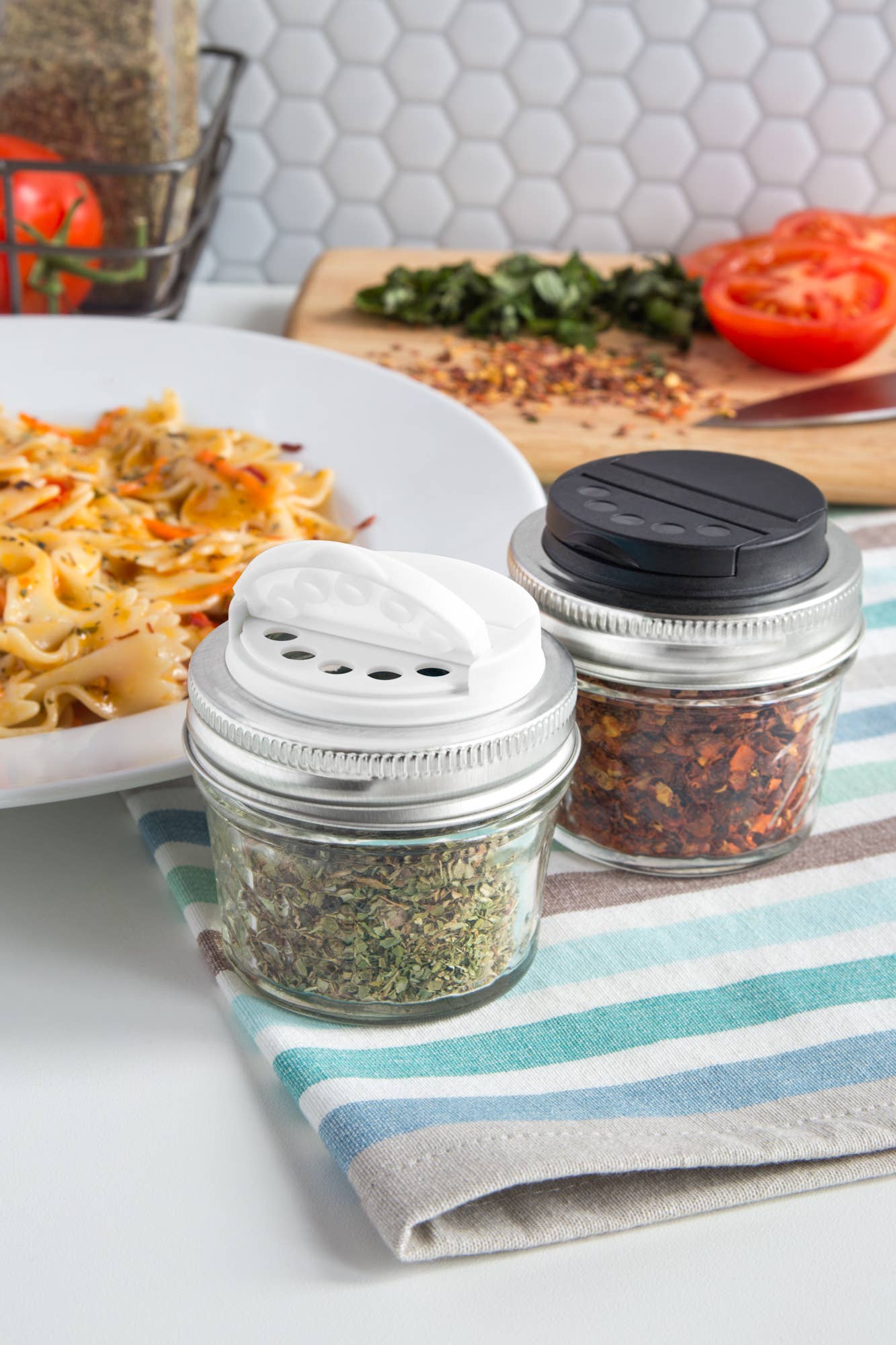 Jarware Spice Lid for Regular Mouth Mason Jar, Black, White