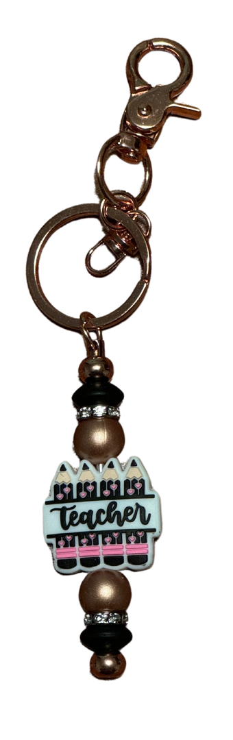 pink and black teacher Keychain
