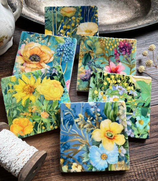 Watercolor Garden Sunshine stone coaster