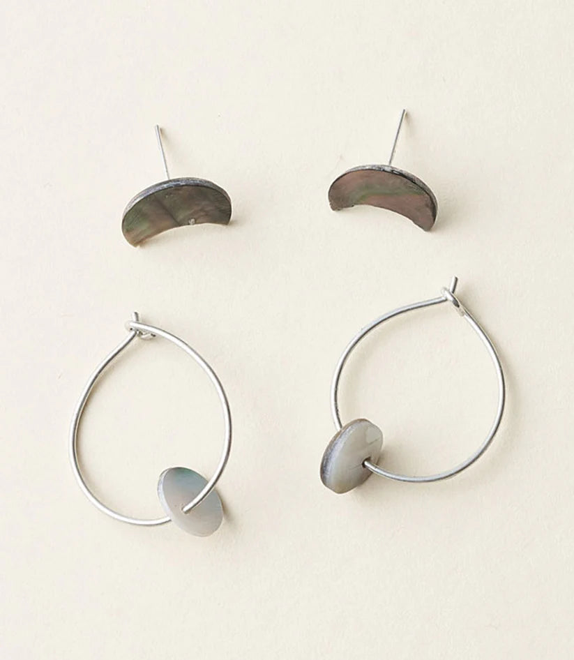Chandra Moon Stud and Hoop Earring Sets - Mother of Pearl