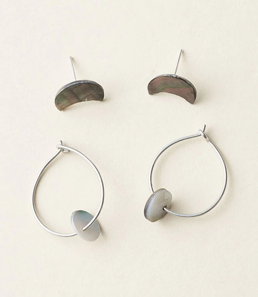 Chandra Moon Stud and Hoop Earring Sets - Mother of Pearl