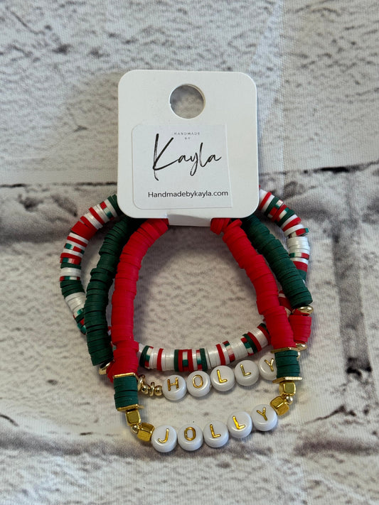 Holly & Jolly Christmas, three pack, friendship bracelet