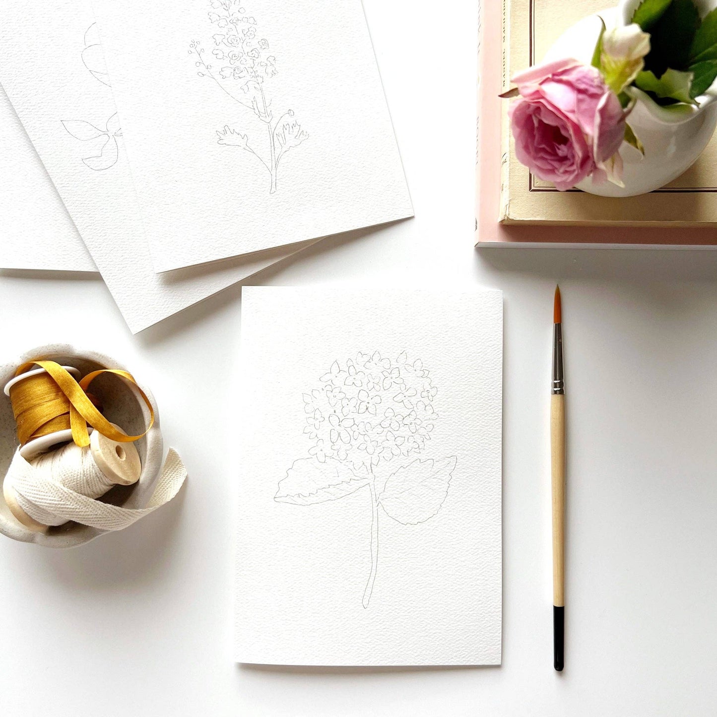 paintable watercolor notecard set Garden flowers