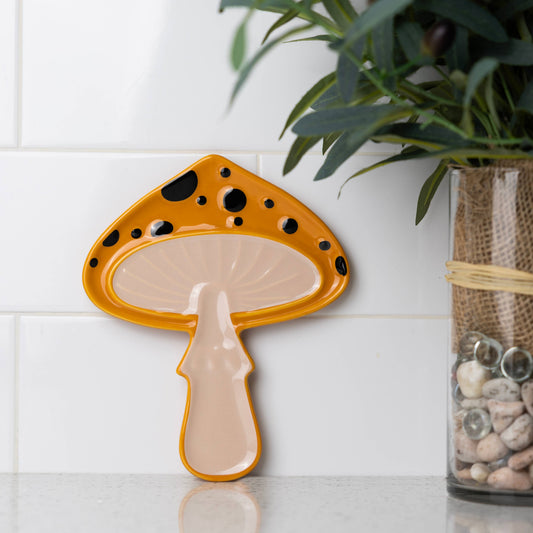 Fox Run Mushroom Spoon Rest, Ceramic Spoon and Spatula Rest