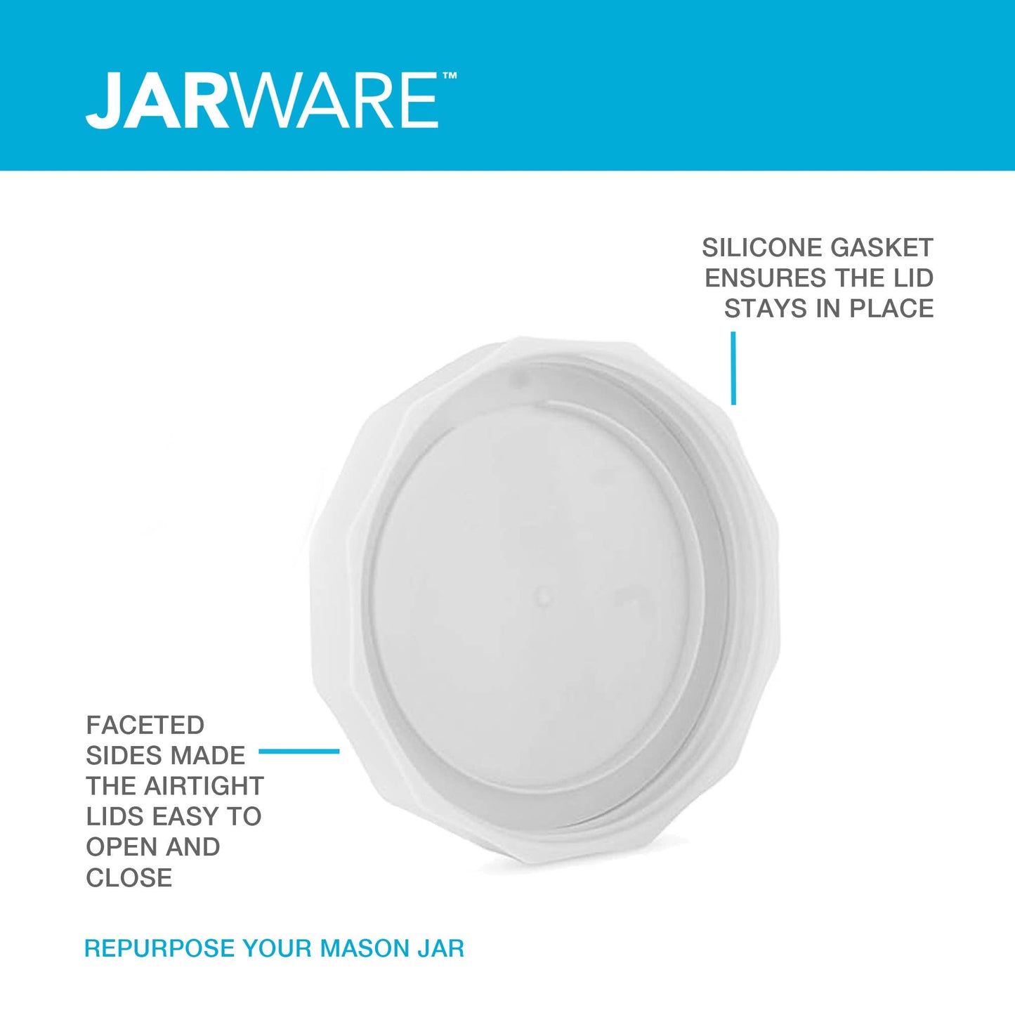Jarware White Mason Jar Lids, Set of 4 Wide Mouth