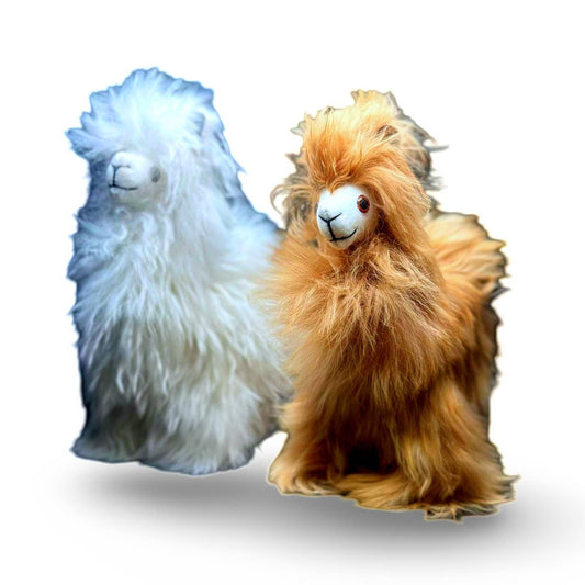 Natural Color Suri Alpaca Fur Doll Plush Toy 8" Soft Stuffed