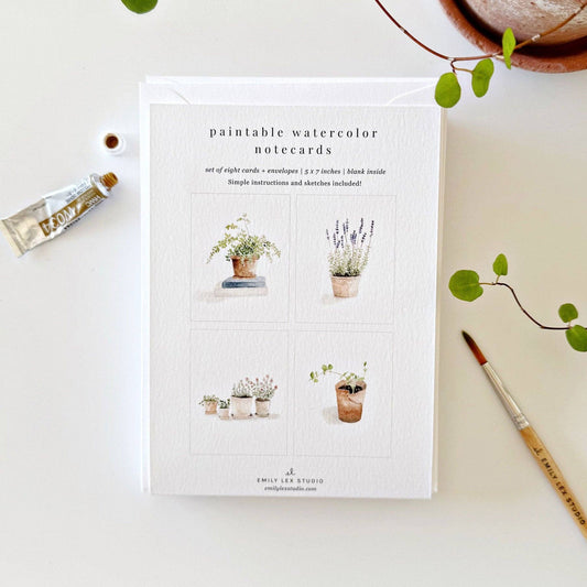 paintable watercolor notecard set Potted plants