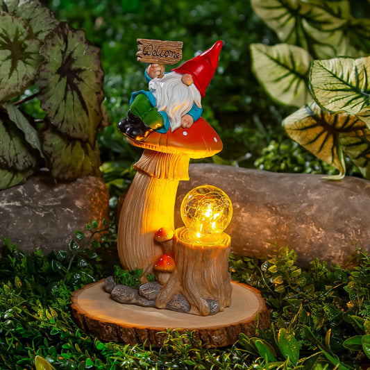 Statue, Gnome On Mushroom 9"H