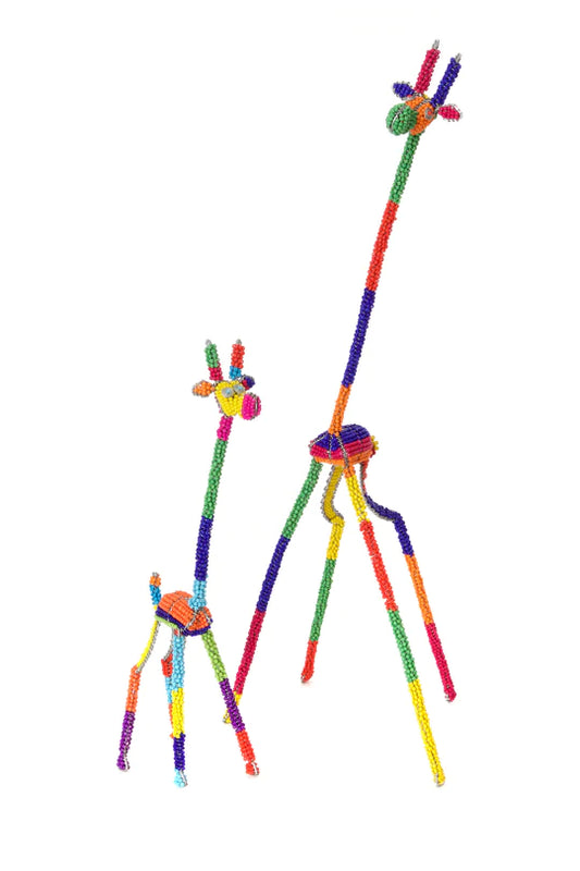 Zimbabwean Color Block Flexible Beaded Giraffe Sculpture