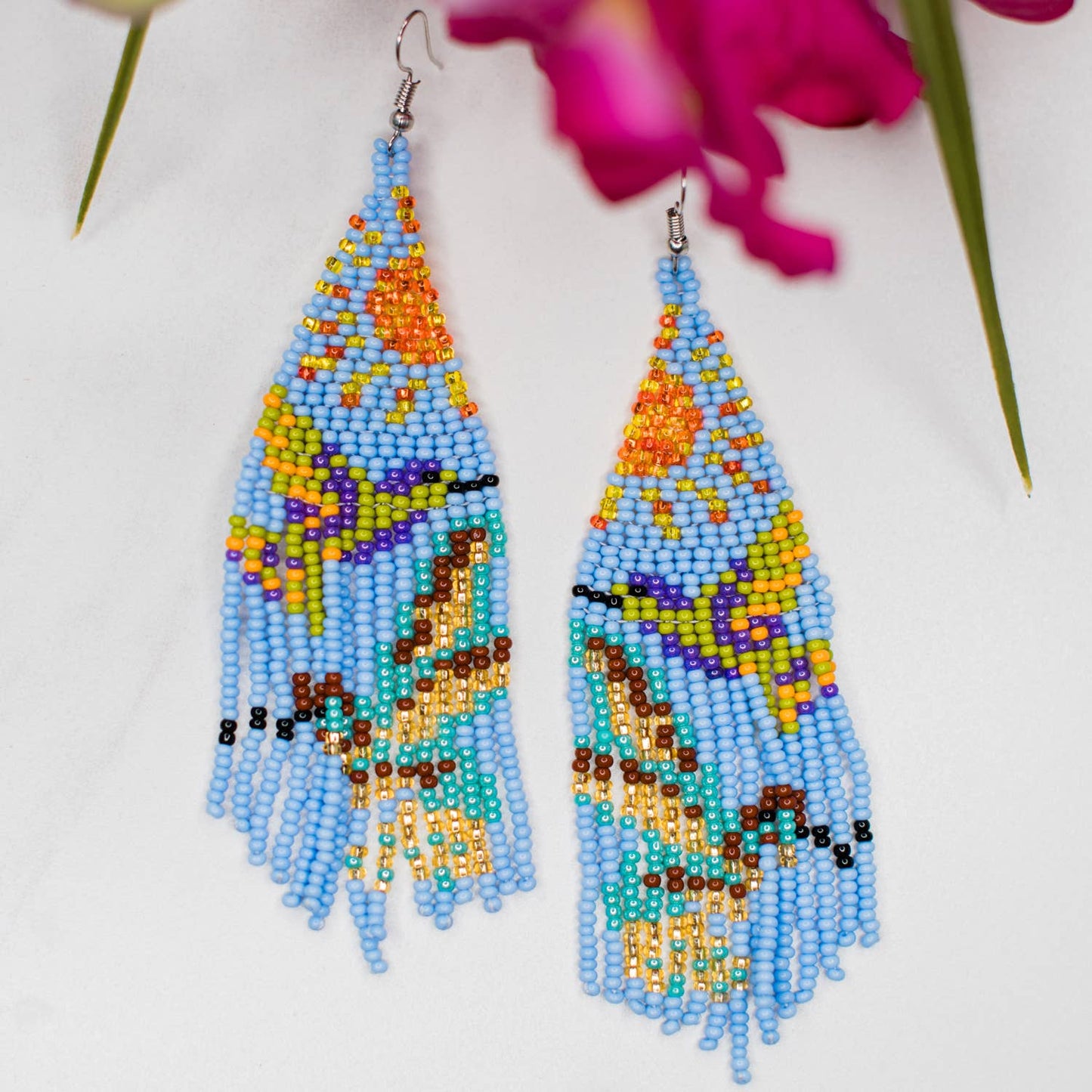 Daylight Hummingbird in Flight Fringe Earrings