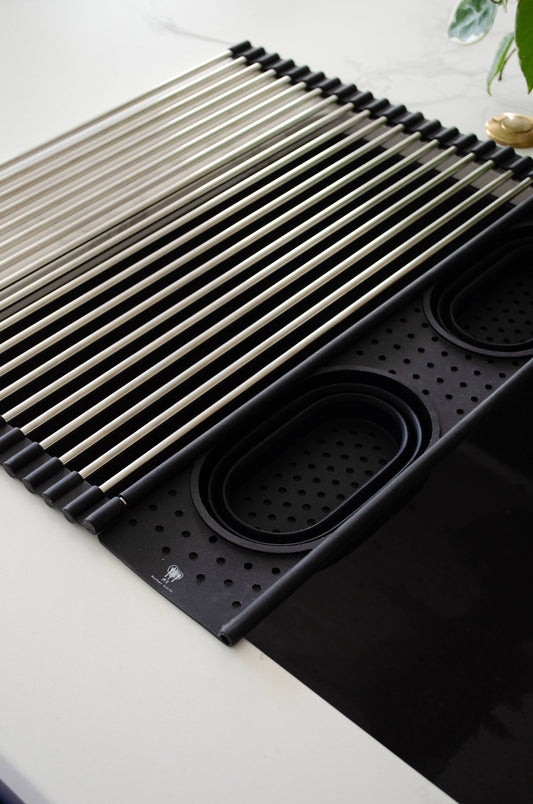 Roll up Silicone & Steel Dish Drying Rack: Black