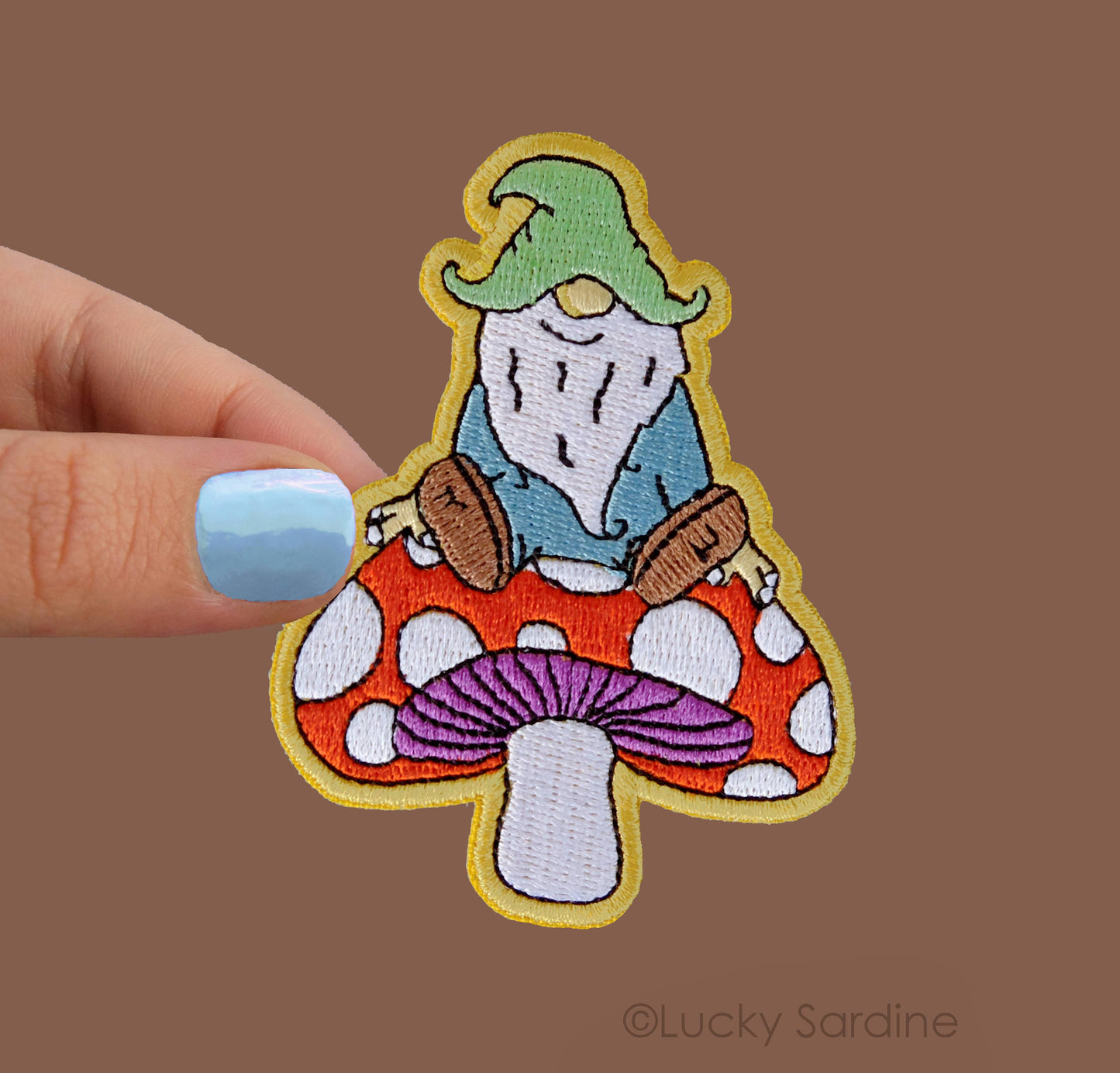 Gnome & Mushroom, Toadstool Garden Embroidered Iron-On Patch
