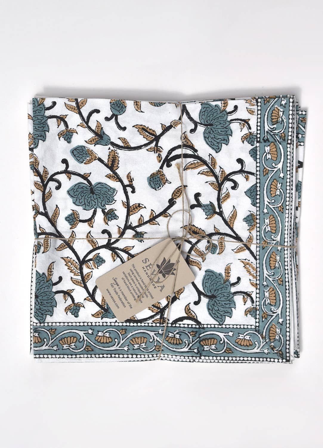 Silver Floral Block Print Napkins - Set of 4