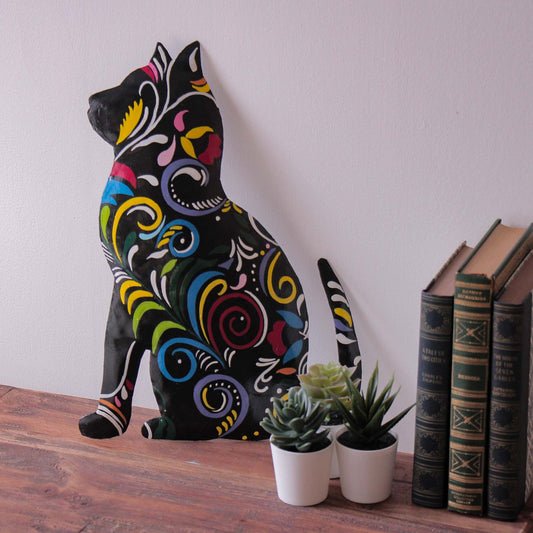 Thoughtful Kitty Painted Haitian Drum Art