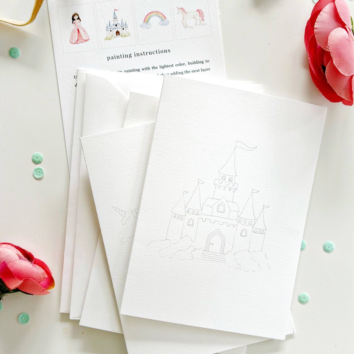 paintable watercolor notecard set Fairytale