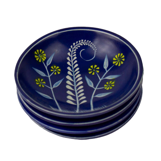 Soapstone Blue Dish with Yellow Flower Accents