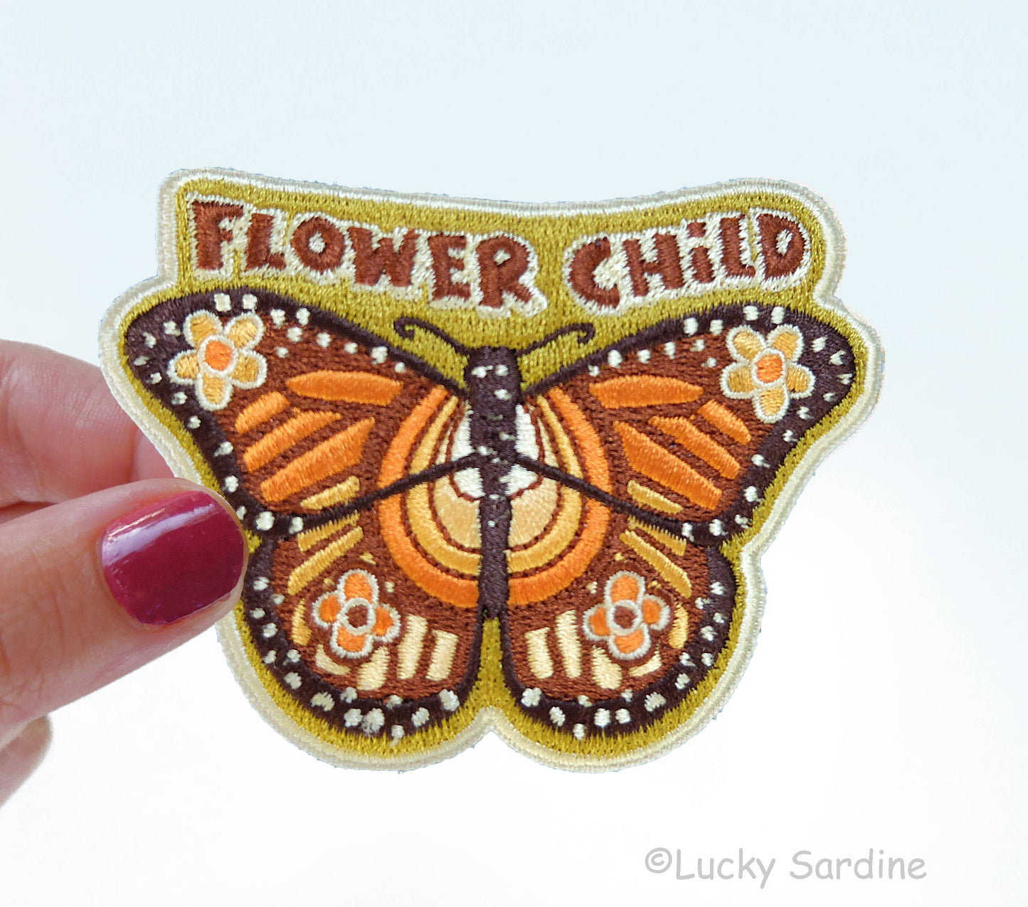 Flower Child Monarch Butterfly, Hippie Embroidered Patch