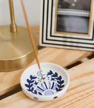 Load image into Gallery viewer, LALITA ROUND INCENSE HOLDER - HAND PAINTED BLUE &amp; WHITE
