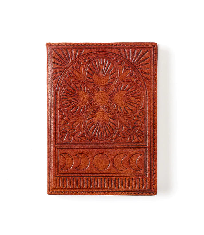 EMBOSSED BROWN LEATHER MOON PHASE 5X7 JOURNAL - REFILLABLE CRUELTY-FREE