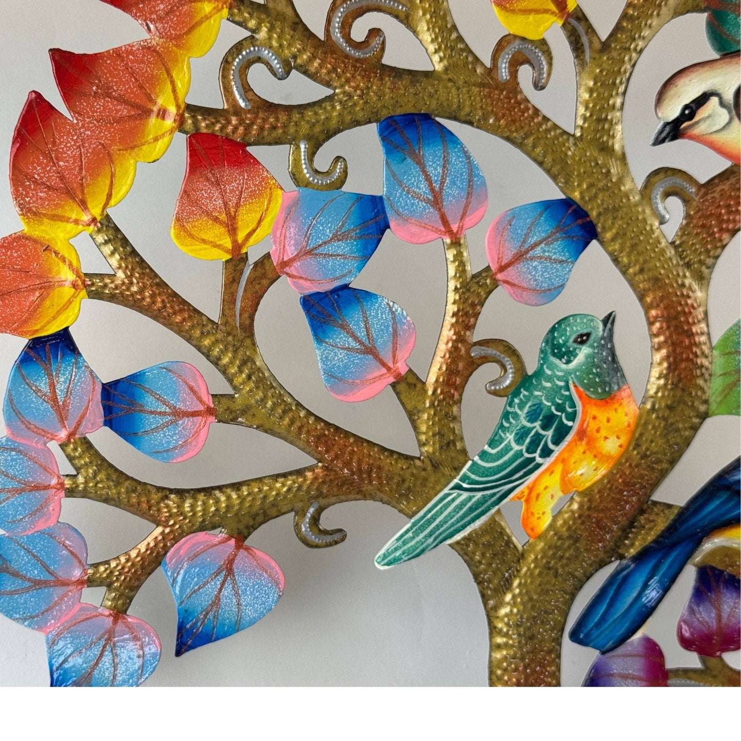 Golden Autumn Tree of Life with Birds Steel Drum Wall Art, 14 inch
