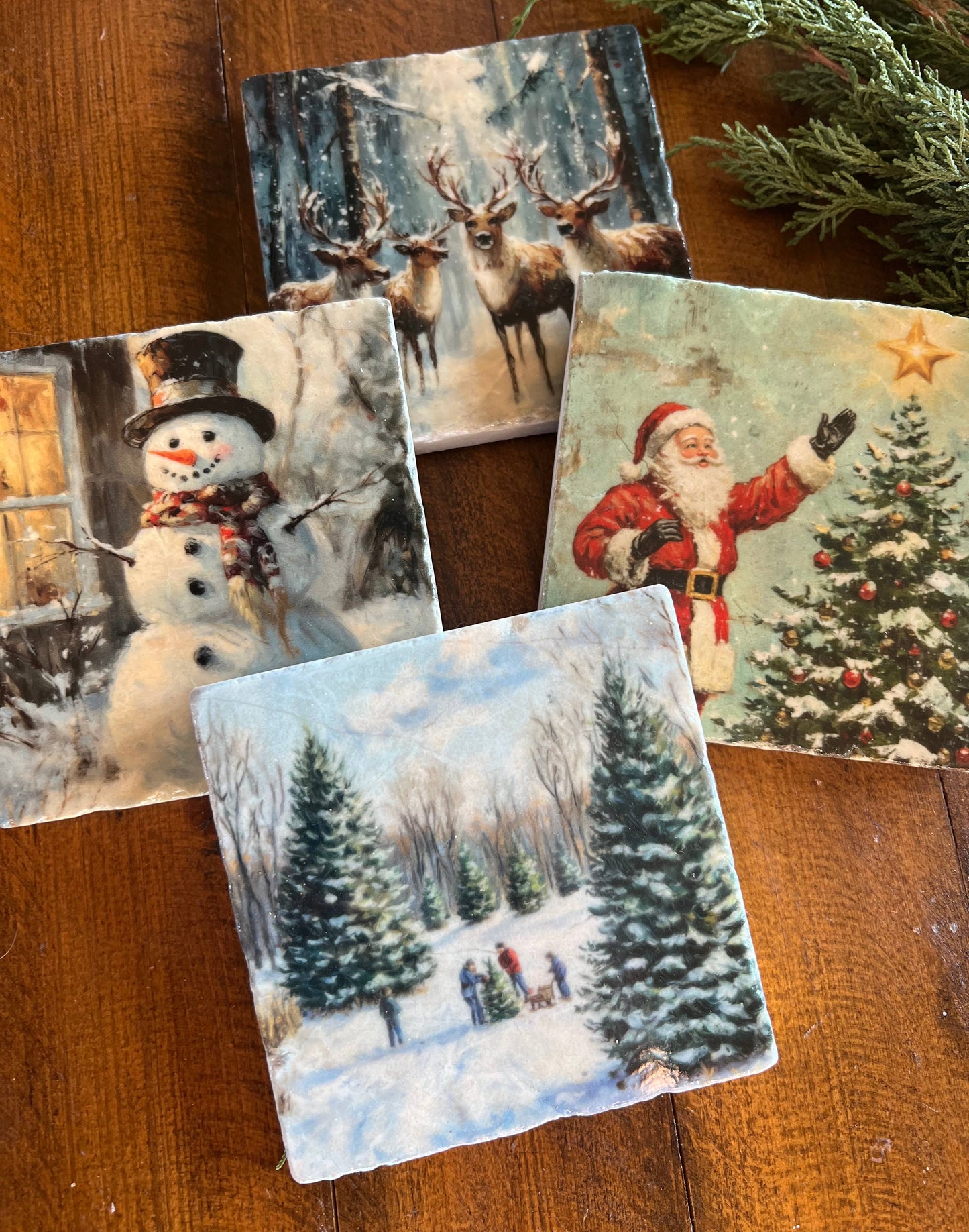 Vintage Christmas stone coasters