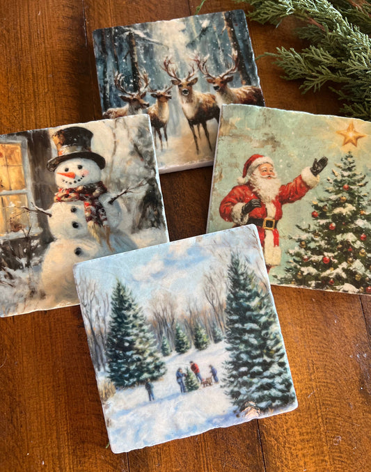 Vintage Christmas stone coasters