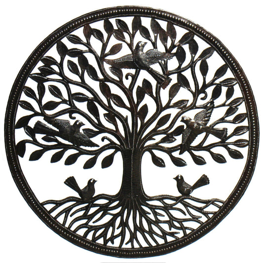 23" Birds on Roots Tree of Life Ringed Haitian Metal Drum
