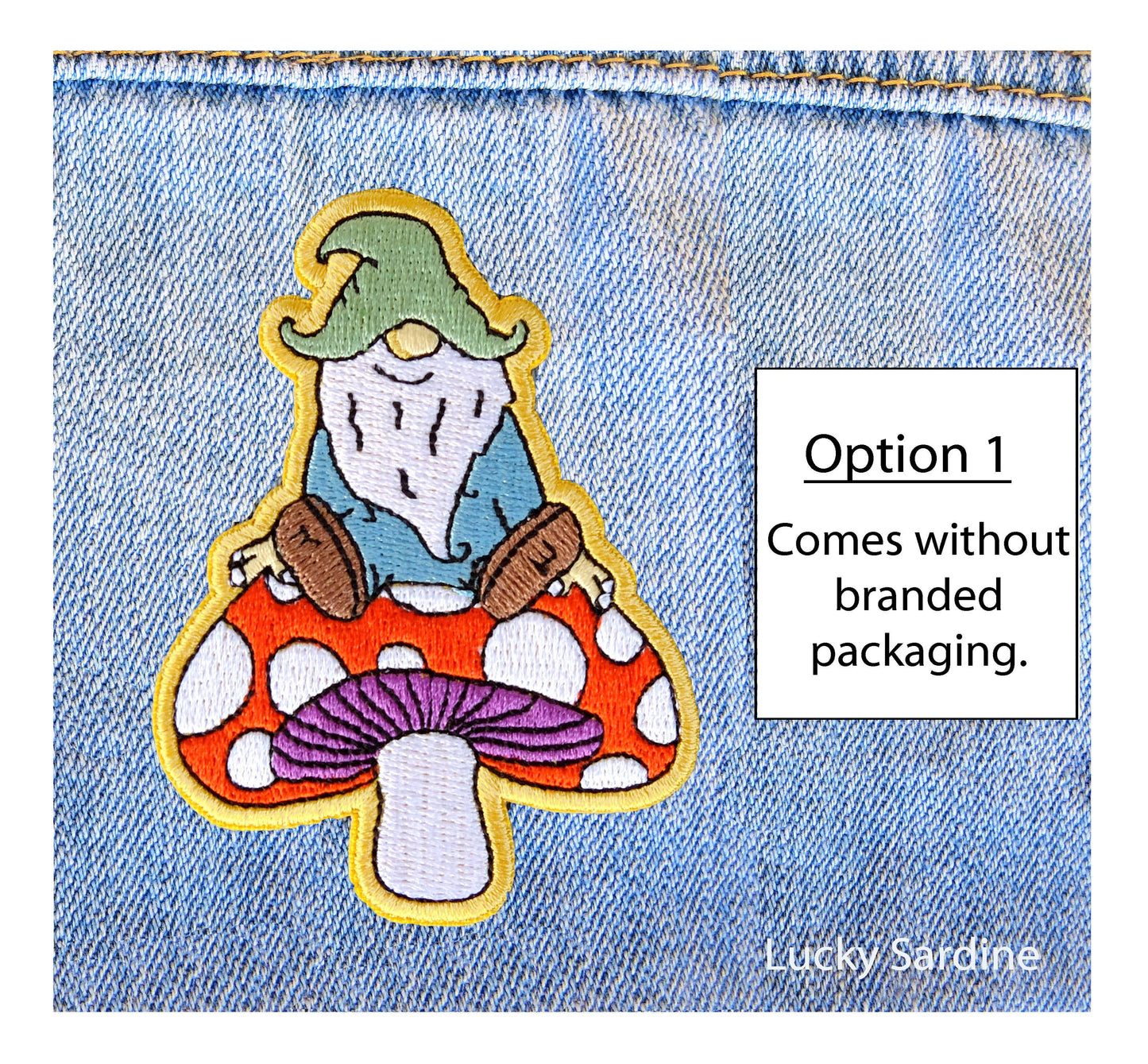 Gnome & Mushroom, Toadstool Garden Embroidered Iron-On Patch