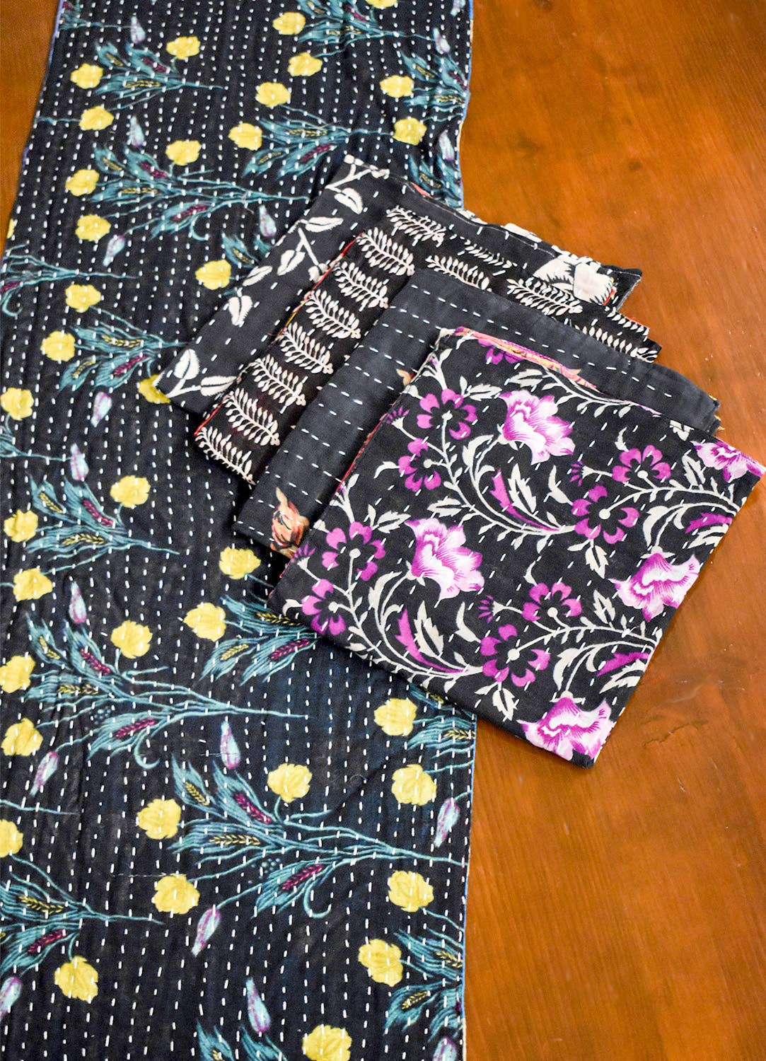 Black Kantha Napkins - Set of 4
