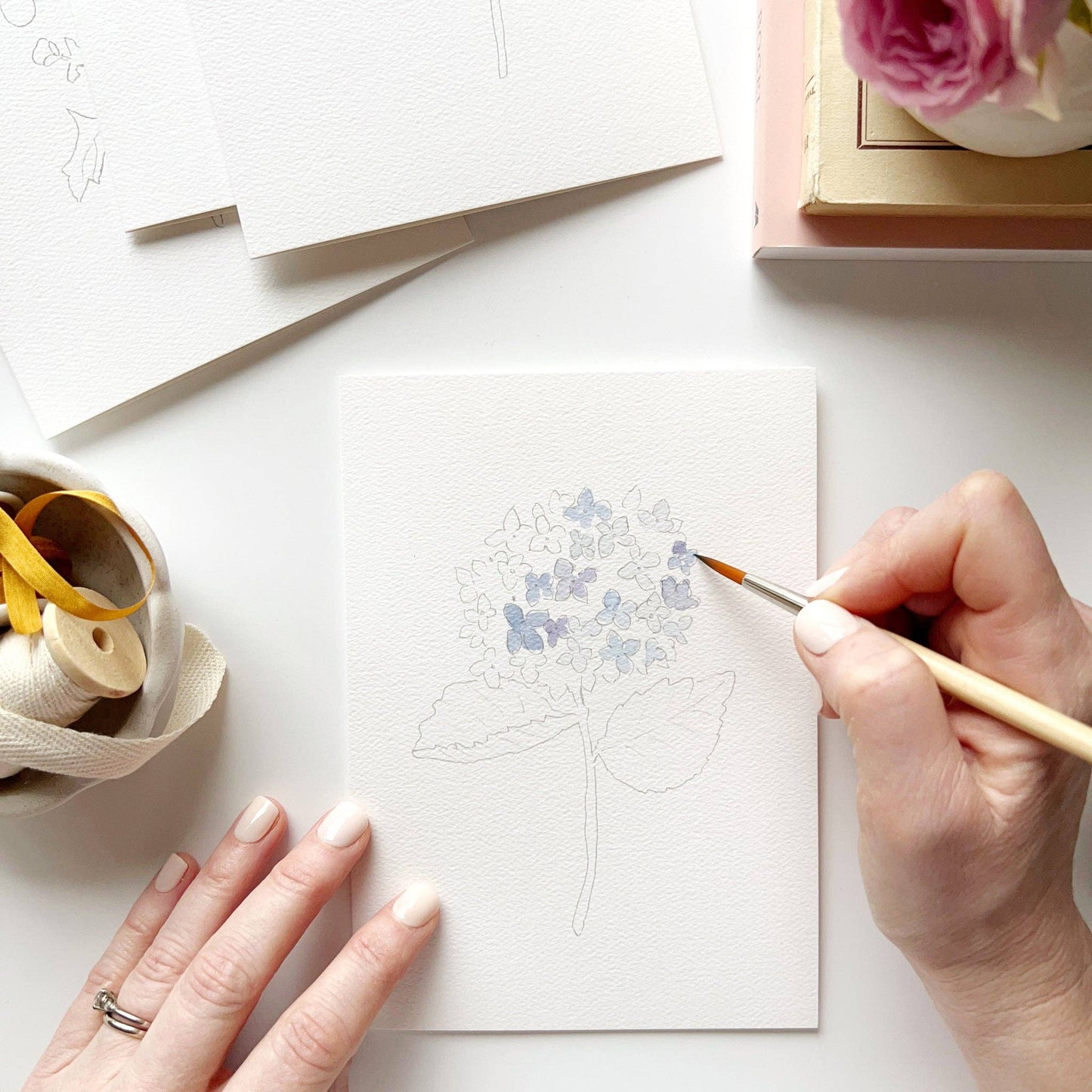 paintable watercolor notecard set Garden flowers