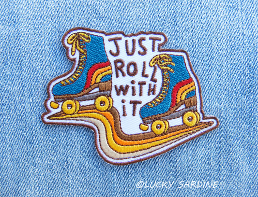 Roller Skate, Retro Roll With It, Embroidered Iron-On Patch