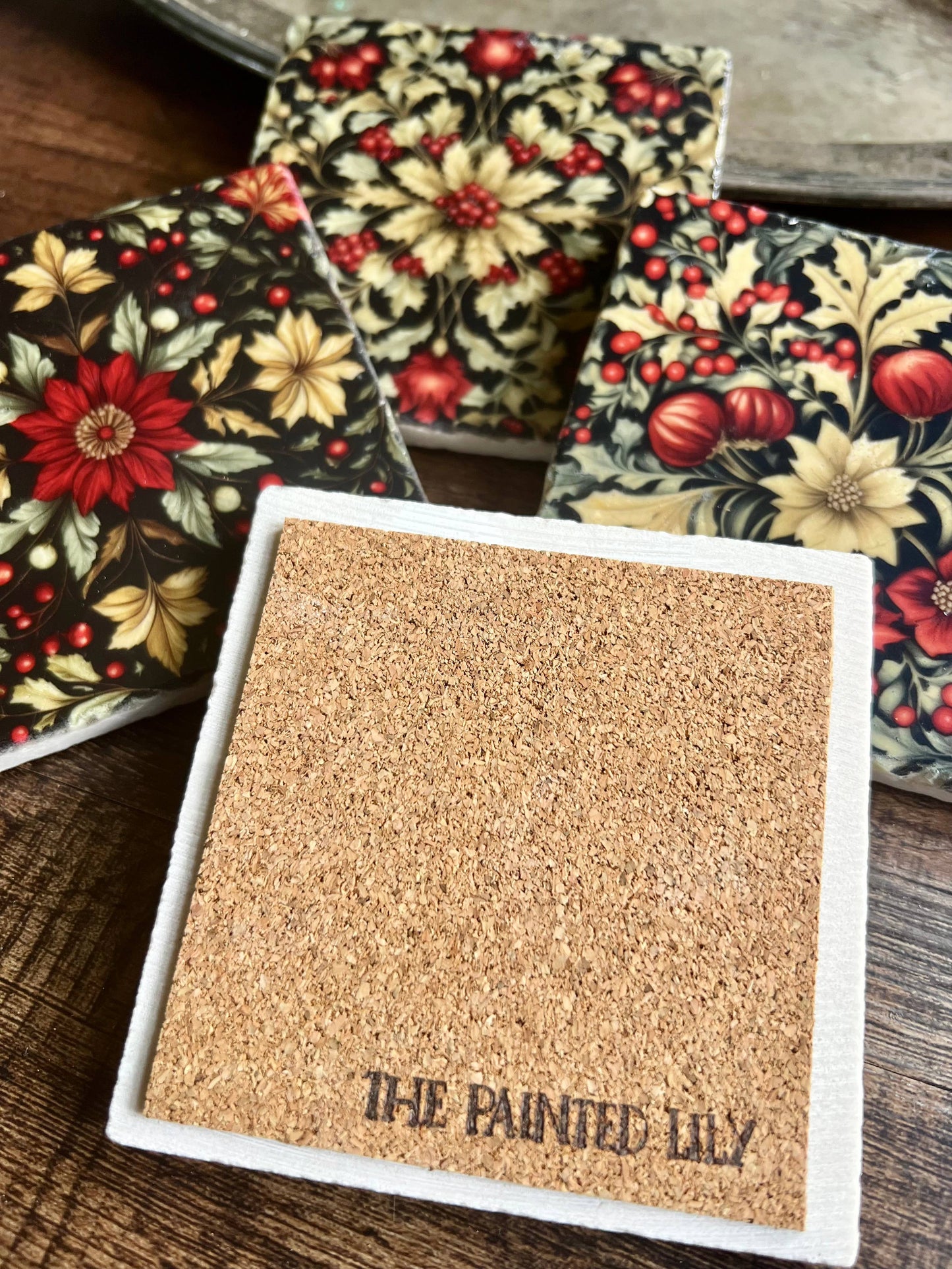 Art Nouveau Poinsettias stone coasters