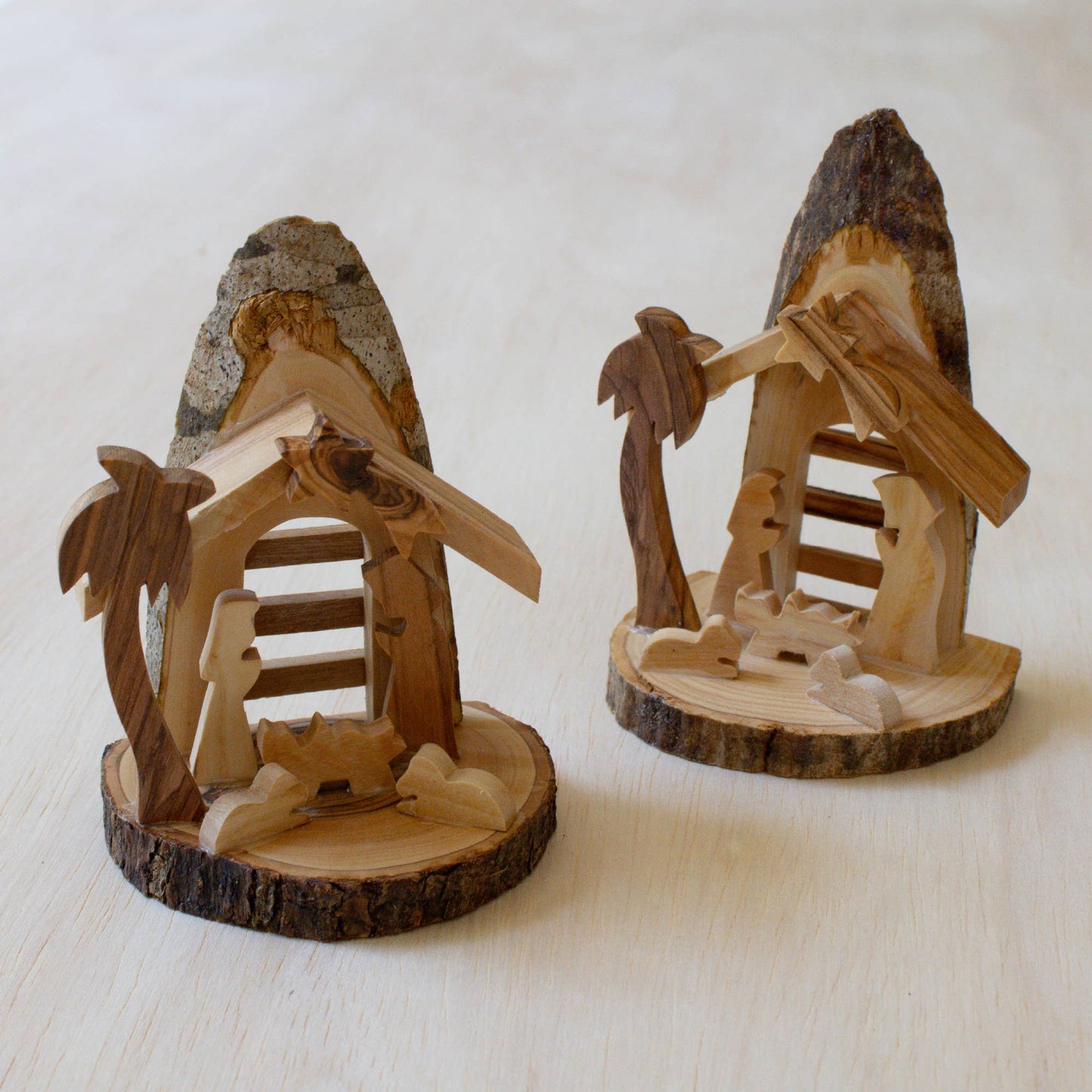 Olive Wood Nativity with Bark