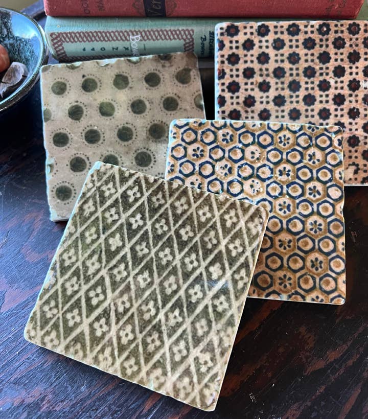 Sepia Antique Book Covers stone coaster