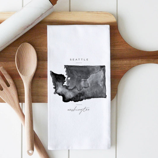 Iowa Cedar Falls Watercolor Map Tea Towel: White • 100% Cotton