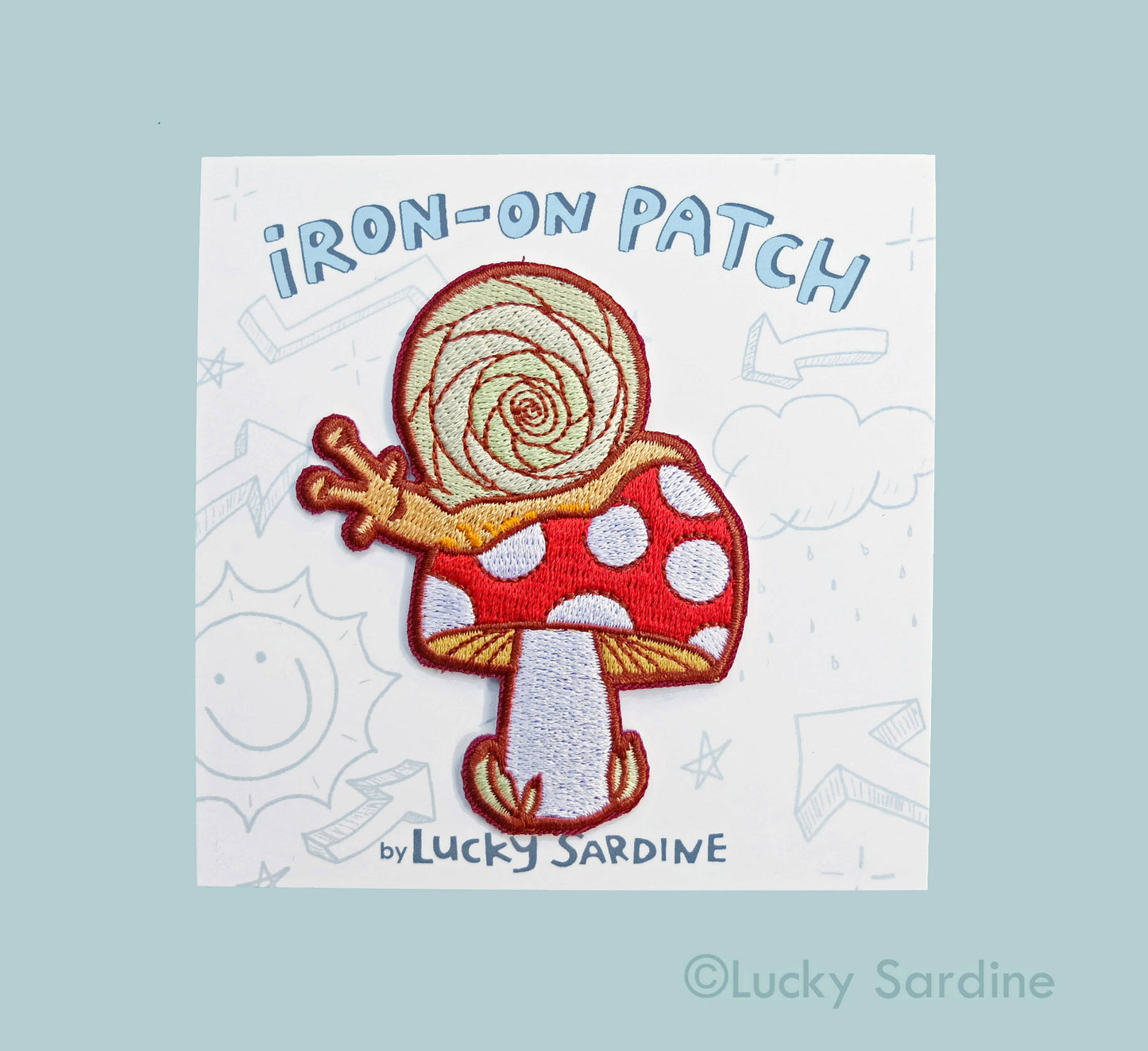 Snail & Toadstool, Mushroom Shroom Embroidered Iron-On Patch