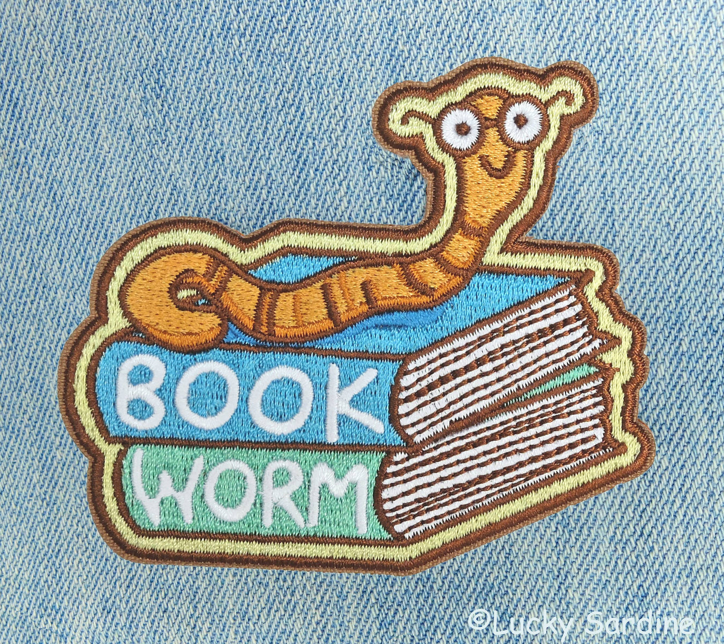 Bookworm, Book Worm Glasses Embroidered Iron-On Patch