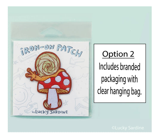 Snail & Toadstool, Mushroom Shroom Embroidered Iron-On Patch