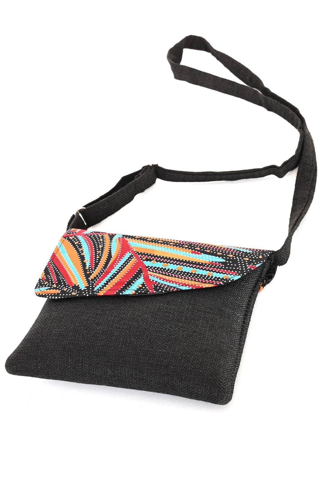 Black Jute & African Print Crossbody Bag
