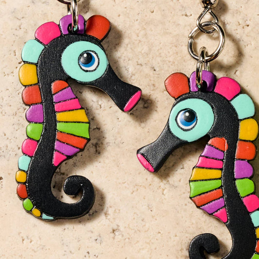 Hand Painted Gourd Seahorse Dangle Earrings