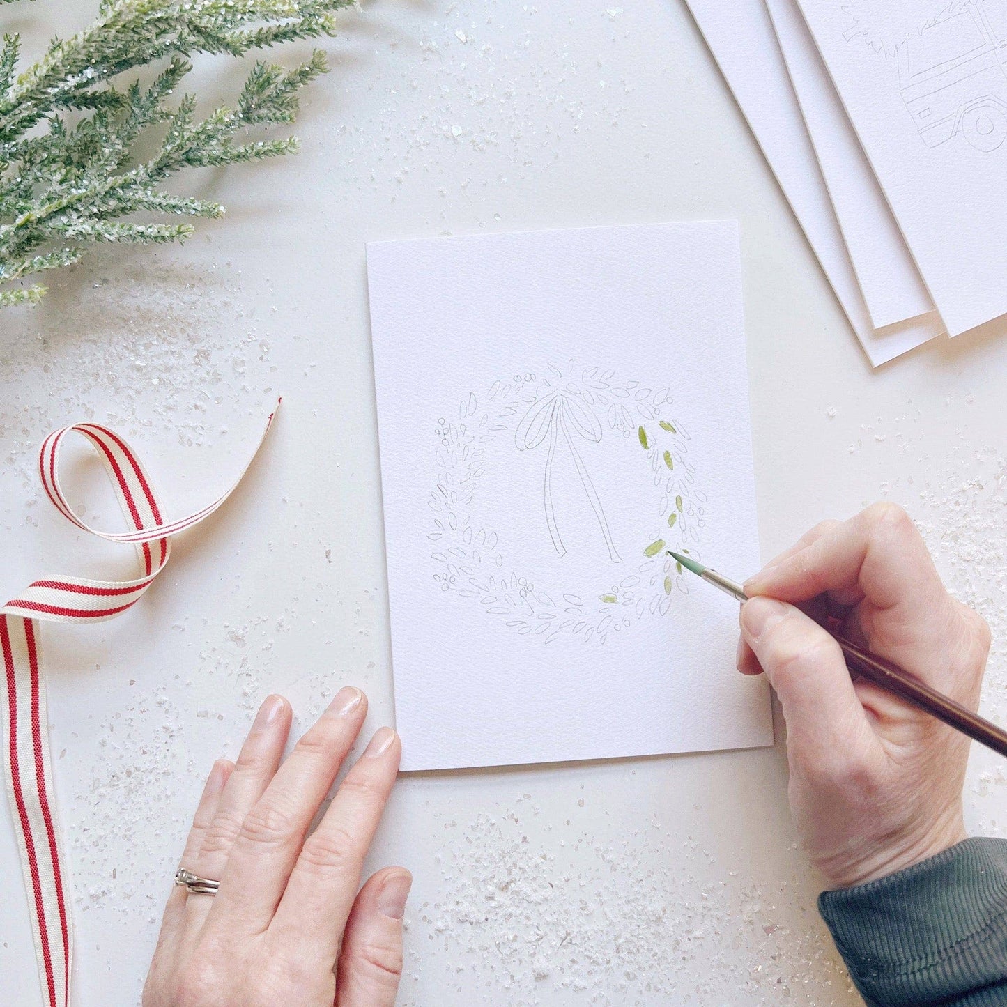 paintable watercolor notecard set Christmas cheer
