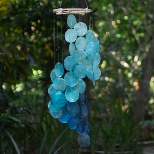 Capiz Chime Spiral Rattan Top | Blue Water
