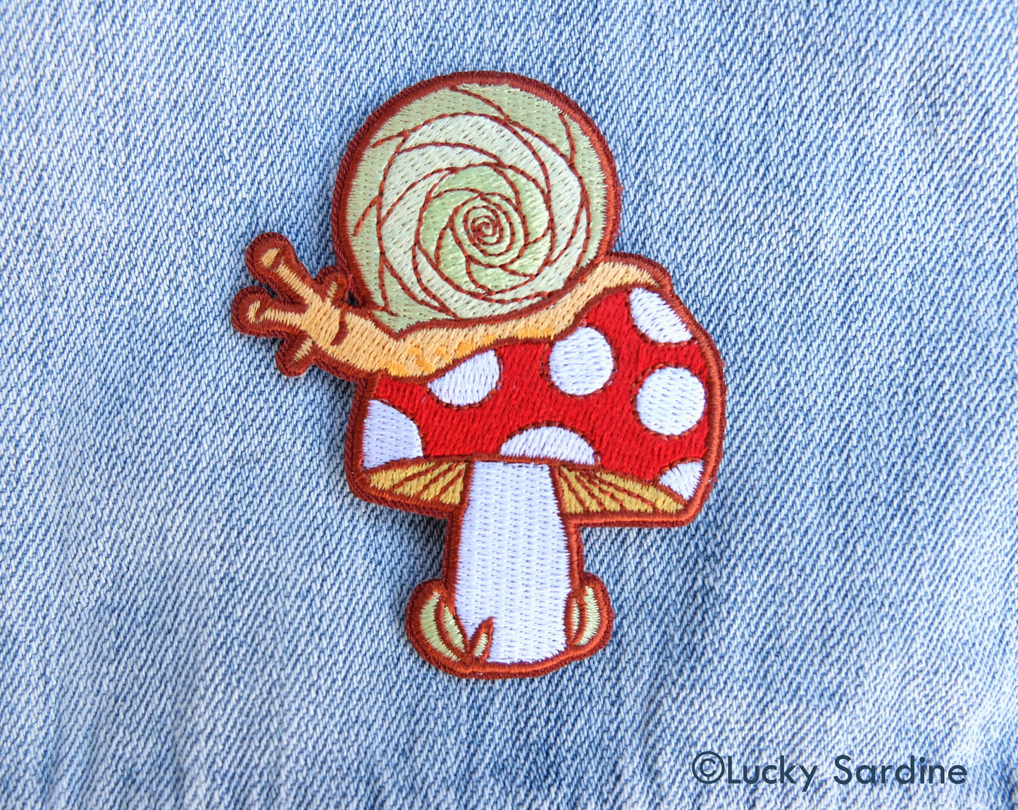 Snail & Toadstool, Mushroom Shroom Embroidered Iron-On Patch
