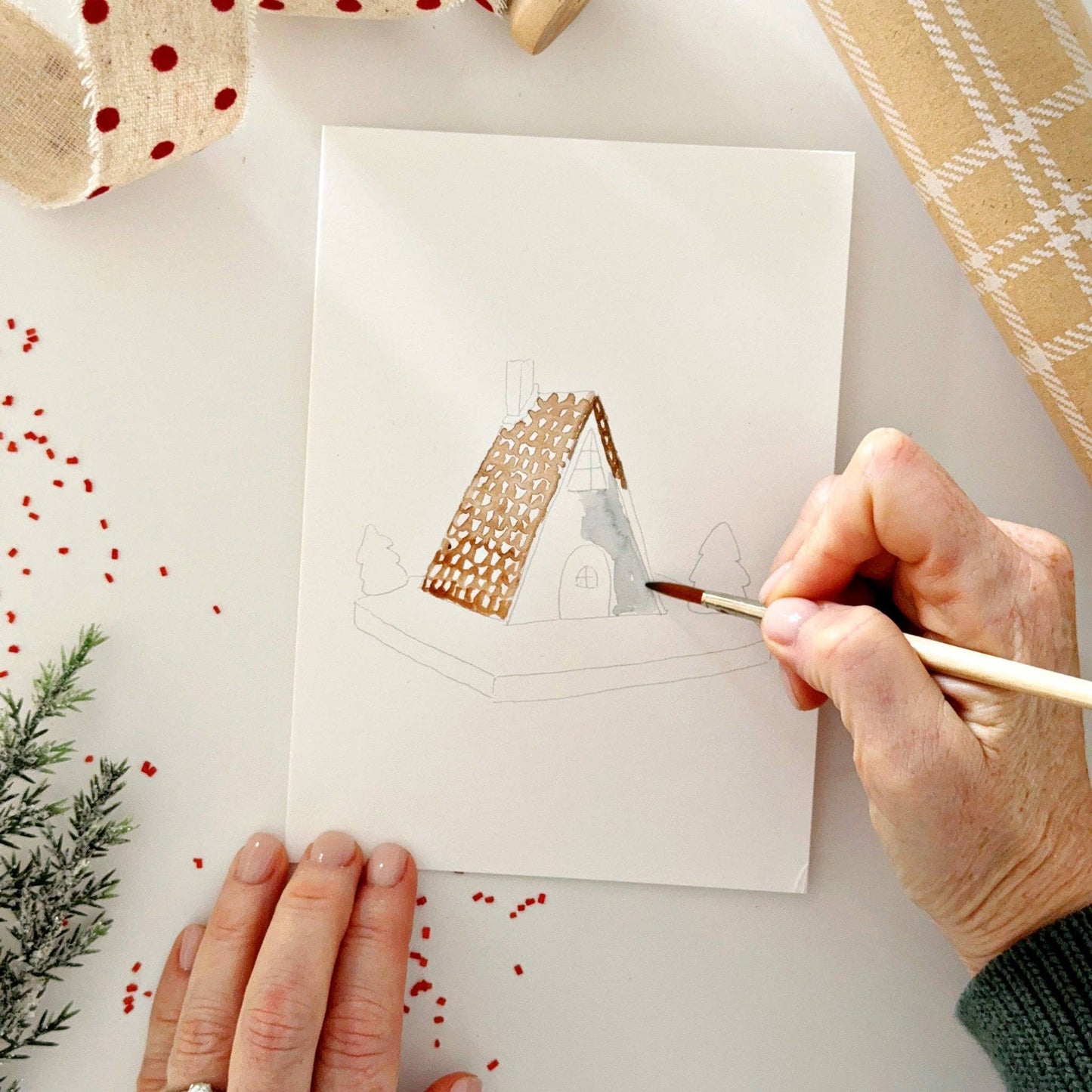paintable watercolor notecard set Gingerbread